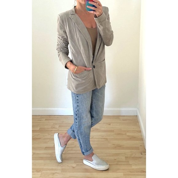 Alan Bilzerian Tan One-Button Suede Blazer Sz IT 44 (US 10-12 Large) - Picture 2 of 16